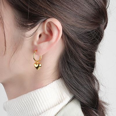 925 Sterling Silver Heart Shape Women Girl Hoop Earrings Gioielli dorati brasiliani