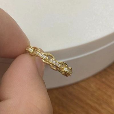 Catena di legame 18K Oro Delicato Individuale Super Fata 925 Sterling Anello d'argento