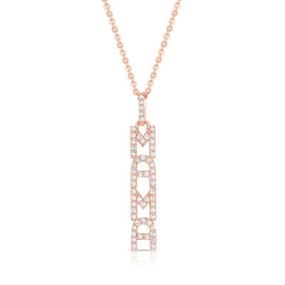 Elegante 925 Sterling Silver 14K Gold MAMA Collare a sospensione fluttuante lungo