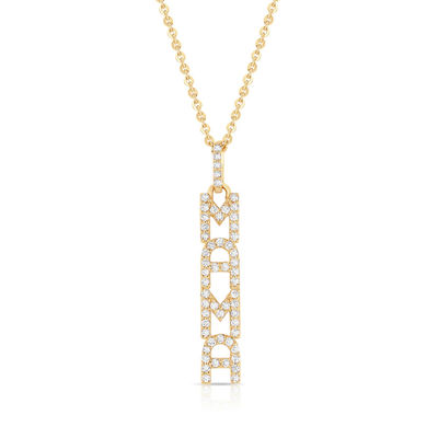 Elegante 925 Sterling Silver 14K Gold MAMA Collare a sospensione fluttuante lungo