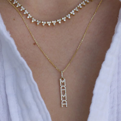 Elegante 925 Sterling Silver 14K Gold MAMA Collare a sospensione fluttuante lungo
