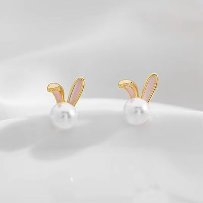 Coniglio di Pasqua orecchini di perla cerniere di zircone coniglio carota gioielli carini regali