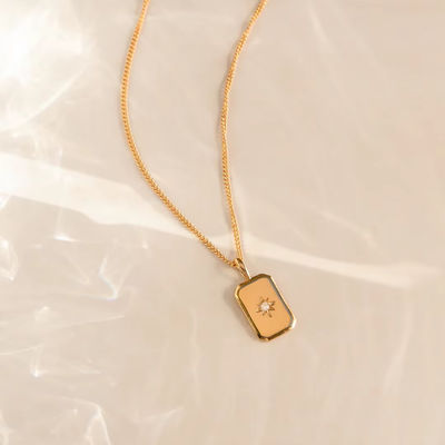 Collare dorato rettangolare stella piccola 925 Sterling Silver per bambini