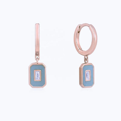 Orecchini a cerchio in smalto Baguette CZ Argento 925 Placcato Oro 18K Gioielli Fatti a Mano per Donna