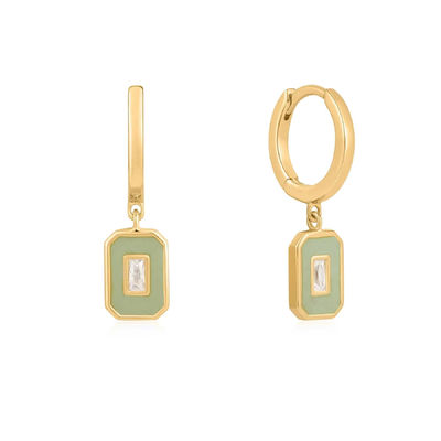 Orecchini a cerchio in smalto Baguette CZ Argento 925 Placcato Oro 18K Gioielli Fatti a Mano per Donna