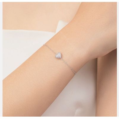 Bracciale a cuore in argento sterling 925 con zirconi per donna