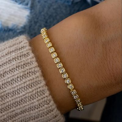 Bracciale Tennis in Zirconia da 3mm Argento 925 Placcato Oro 14K Unisex