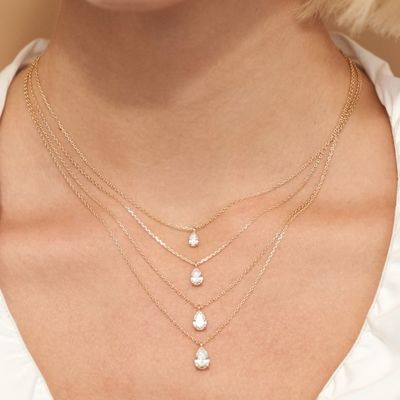 925 Sterling Silver Pear Cut Zircon Pendant Collare per Donne