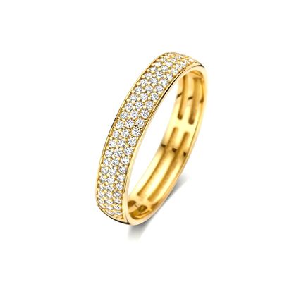 Anello a mezza eternità in argento sterling 925 placcato oro 18 carati con zirconi per donna