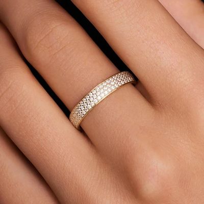 Anello a mezza eternità in argento sterling 925 placcato oro 18 carati con zirconi per donna