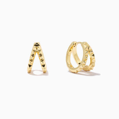 Unico 18K Dorato Piramide 925 Sterling Silver doppio abbracciate orecchini Chunky gioielli impermeabili
