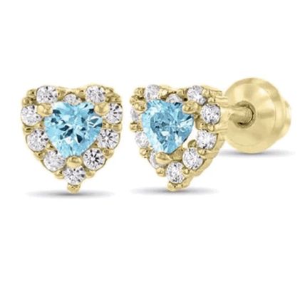 925 Sterling Silver 14K Gold Plated Heart CZ Baby Stud Orecchini