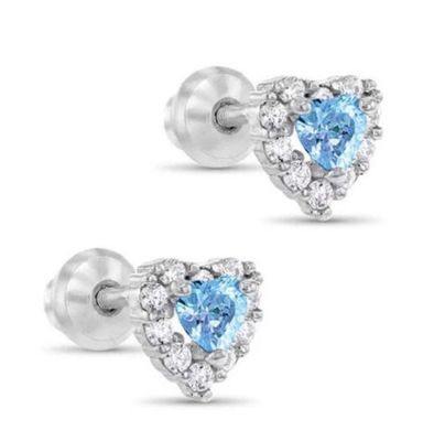 925 Sterling Silver 14K Gold Plated Heart CZ Baby Stud Orecchini