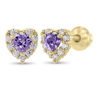 925 Sterling Silver 14K Gold Plated Heart CZ Baby Stud Orecchini