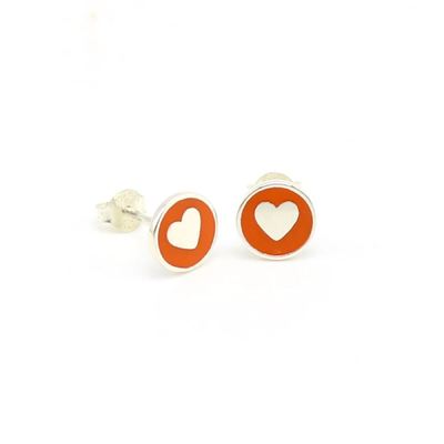 Orecchini a lobo a forma di cuore da 8 mm in argento sterling 925 con smalto rosa