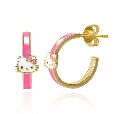 Orecchini a cerchio per bambini a forma di gatto in argento 925 placcati oro 18 carati