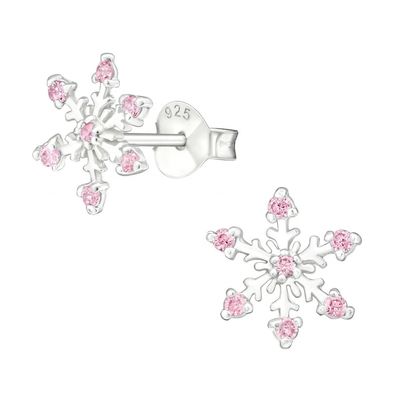 Orecchini a lobo a forma di fiocco di neve in argento sterling 925 placcato rodio con zirconi, 2g