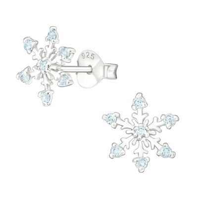 Orecchini a lobo a forma di fiocco di neve in argento sterling 925 placcato rodio con zirconi, 2g