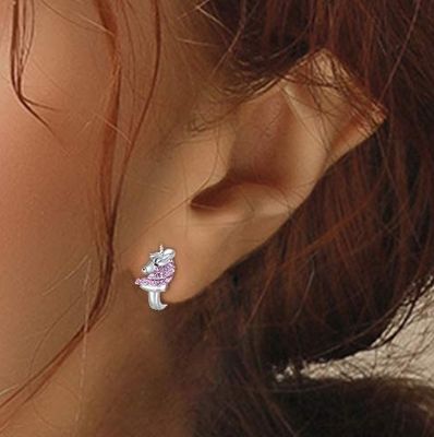 925 Sterling Silver Unicorn Huggie orecchini 16mm Rosa CZ per bambini