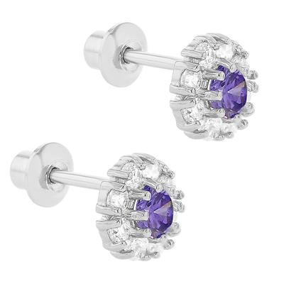 Orecchini a lobo a fiore in argento 925 con zirconi per bambini, MOQ 30PRS