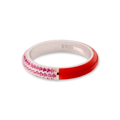 Elegante 925 Sterling Silver 18K Oro Giallo Mezzo Zircon Mezzo Anello di smalto