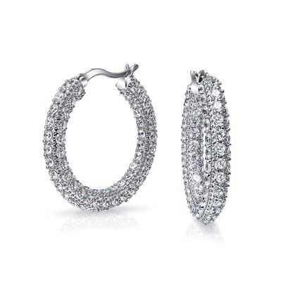 925 Sterling Silver Bridal Pave White CZ Hoop Earrings per spose all'avanguardia