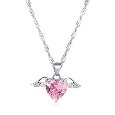 S925 Sterling Silver Love Wings Necklace Women Heart Zircon Collarbone Catena di gioielli