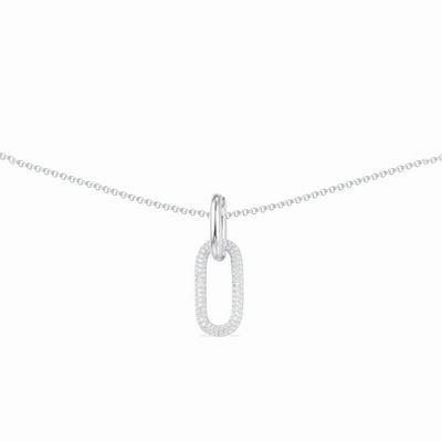 Minimalist Charm Paper Clip Pendant Necklace in Custom White Gold Plated 925 Sterling Silver with Trendy Style
