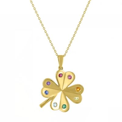 Wholesale 925 Sterling Silver Clover Pendant Necklace with 14K Gold Plated and 18K Gold Plated Colorful AAA Cubic Zircon Lucky Charm Jewelry