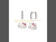 Orecchini a cerchio pendenti Hello Kitty placcati in rodio in argento sterling con CZ e smalto
